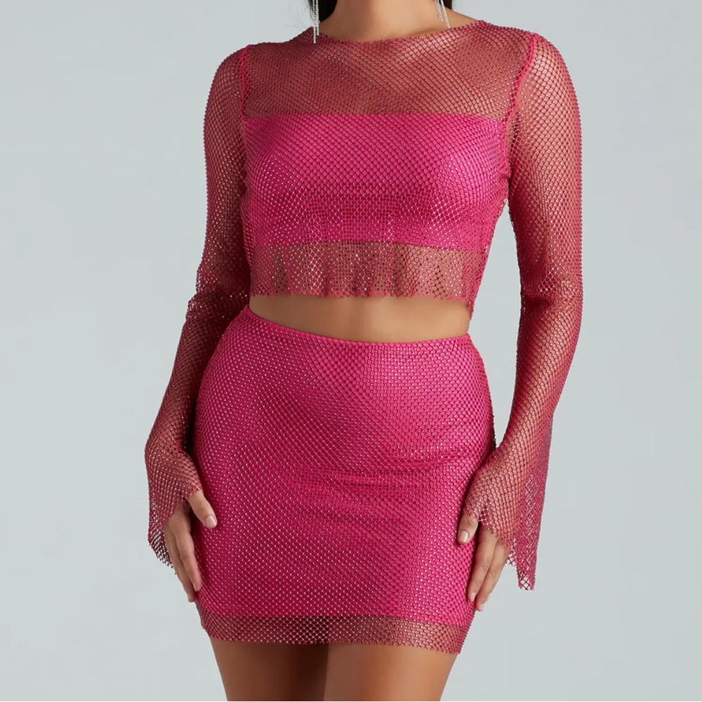 Windsor Party Mood Rhinestone Sheer Fishnet Skirt Set